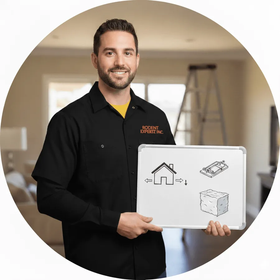 Rodent Expertz technician inspecting a Long Beach home